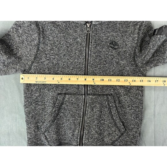Timberland Full Zip Hoodie Boys Small Gray Charcoal Spell Out Sleeve Logo - Picture 10 of 10